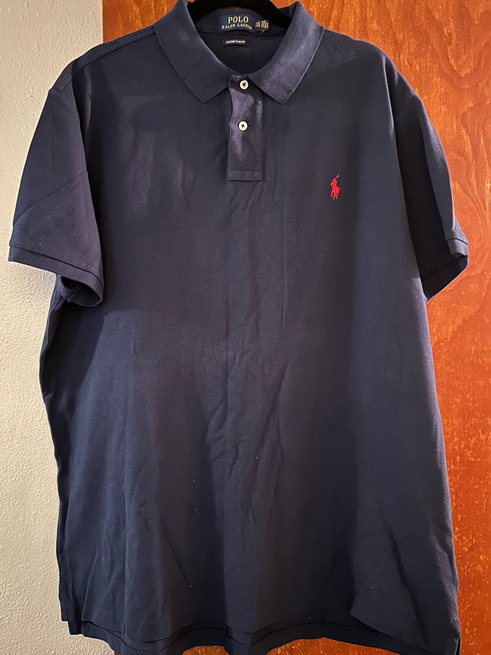 Polo by Ralph Lauren Custom Slim Fit Navy Polo with Red Pony Logo